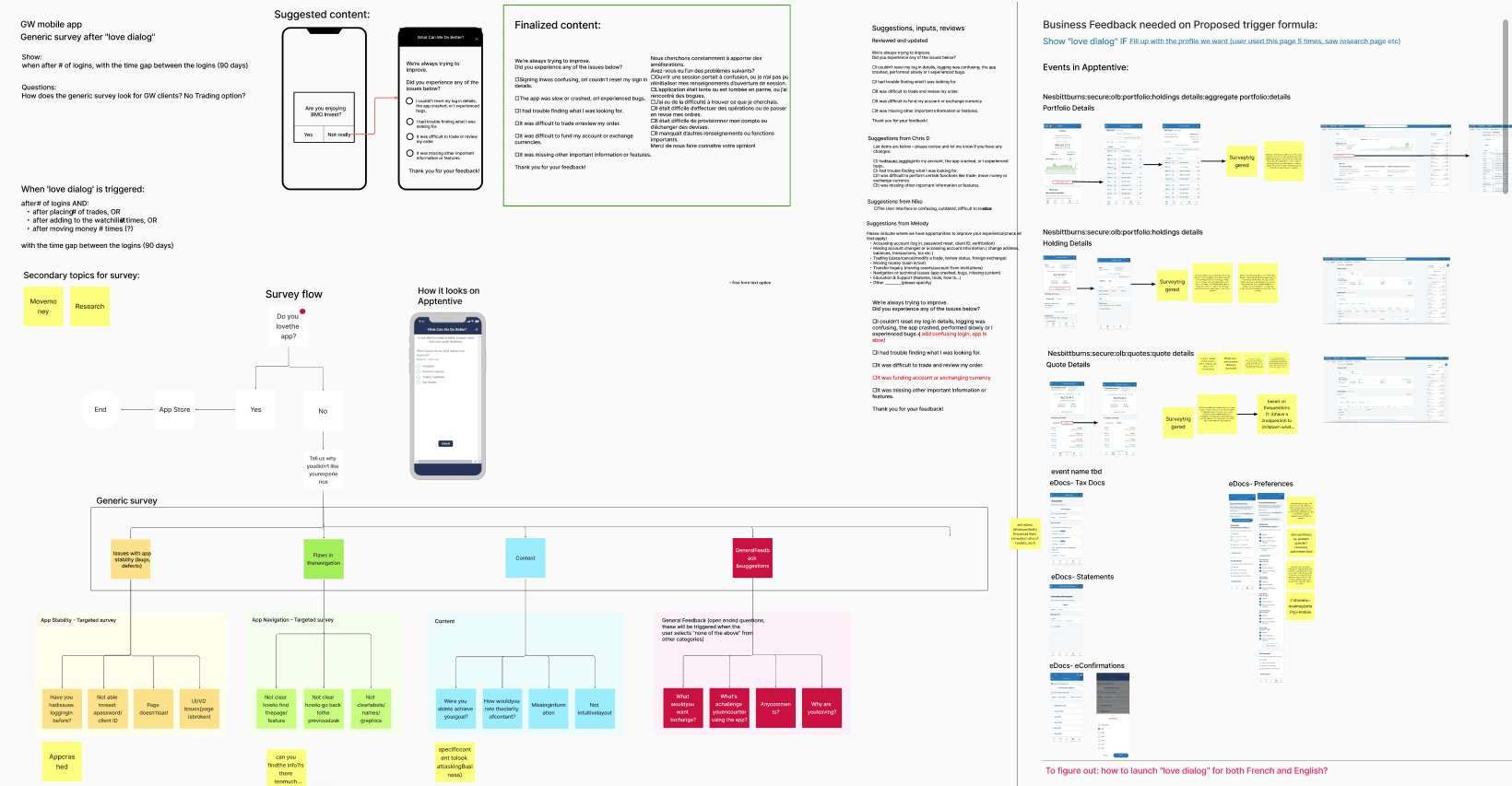 Event-based in-product survey used to capture contextual feedback within the BMO wealth platform.