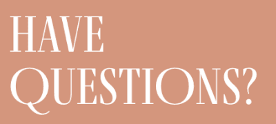 Fino specimen from Angela: HAVE QUESTIONS? in tall white uppercase serif on terracotta.